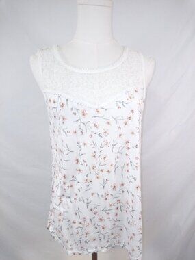 H&M Women's Floral Lace Trim Sleeveless Hi-Lo Top Sz. M
